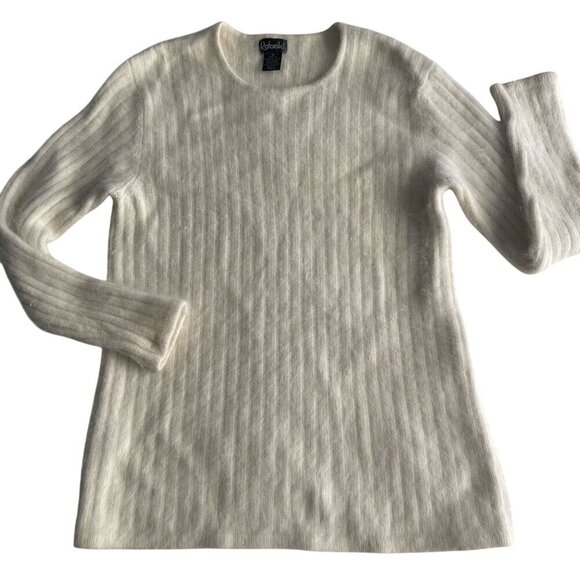 Rafaella Womens Ribbed Cream Soft Sweater M Wool Angora Long Sleeve Crew Neck - Picture 1 of 7